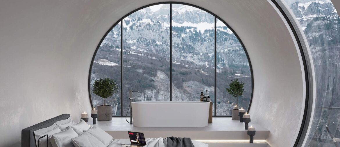 A minimalist hotel room in the mountains of Turkey {design by Selami Bektaş} [4000x4000]