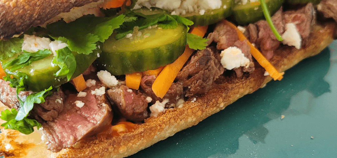 Steak, feta, bahn mi veggies