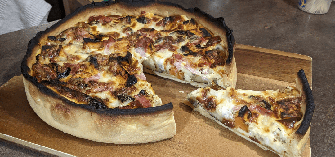 Tarte patates douces, courgettes, jambon et mozzarella