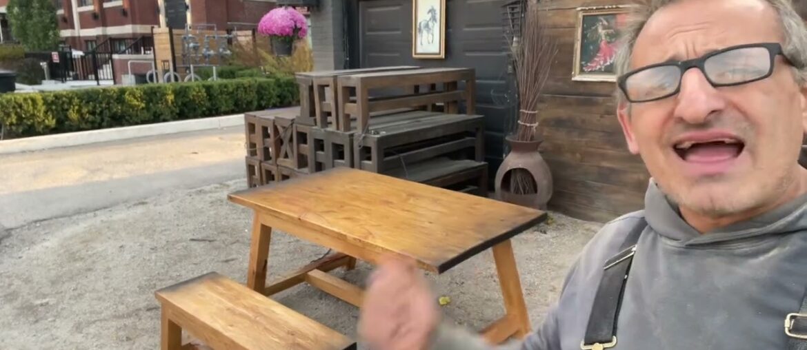 Woodbench.ca country style French beam dining table with a matching bench for only $850.00