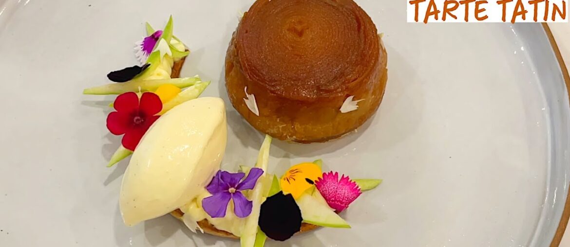 Fine Dining Tarte Tatin (French Apple Tart) with Caramelized Apple Spiral & Vanilla Ice Cream