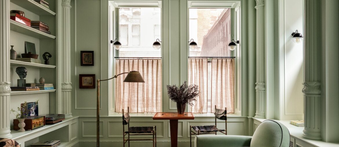Ornate paneling and coffered ceiling in a loft set in a converted 1903 commercial building, New York City [2303x2570]