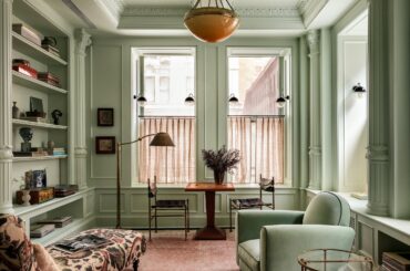 Ornate paneling and coffered ceiling in a loft set in a converted 1903 commercial building, New York City [2303x2570]