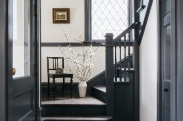 Black and white staircase in a modern Victorian home, Logan Square, Chicago [1299x2048]