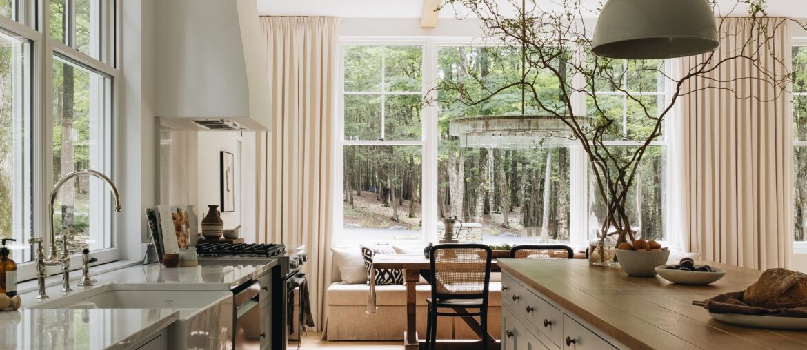 Forest views from the spacious kitchen and dining space, Magog, southeastern Quebec, Canada [2500x3750]