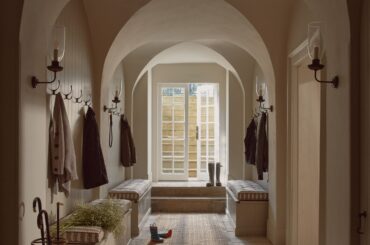 Vaulted ceiling boot room in a renovated 18th century Georgian mansion, Newbury, Berkshire, South East England [2398x3197]