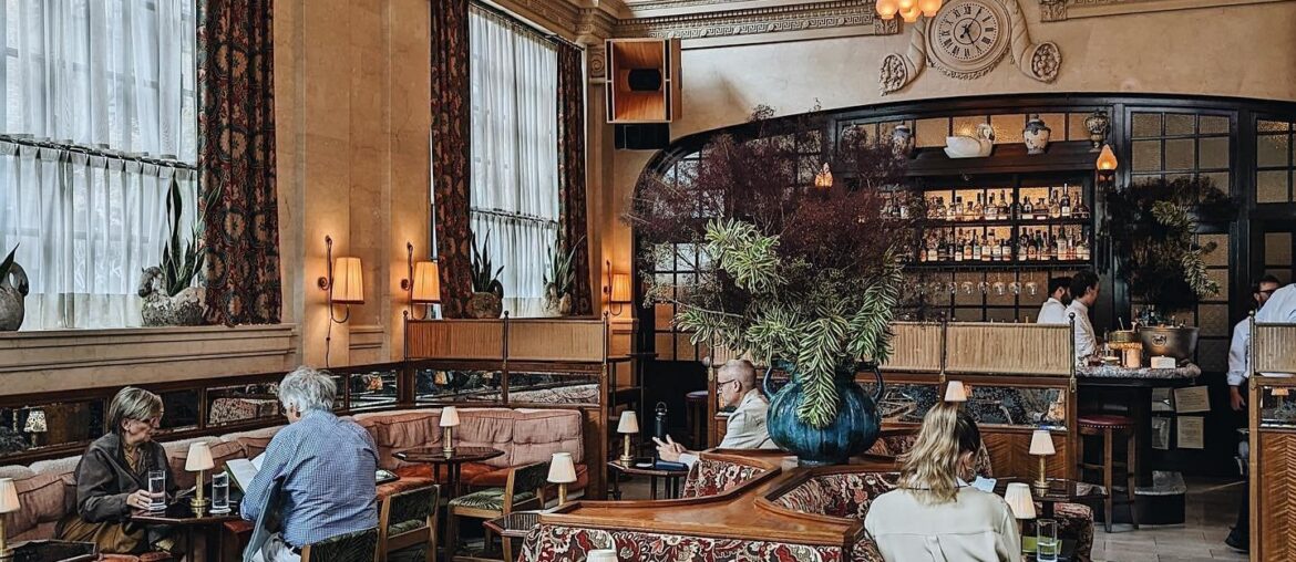 Cocktail lounge in a 1912 Beaux-Arts bank building transformed into a boutique hotel in Lower East Side, Manhattan, New York City [1440x1800]