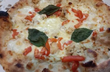 Pizza poulet poivrons basilic crème et taleggio