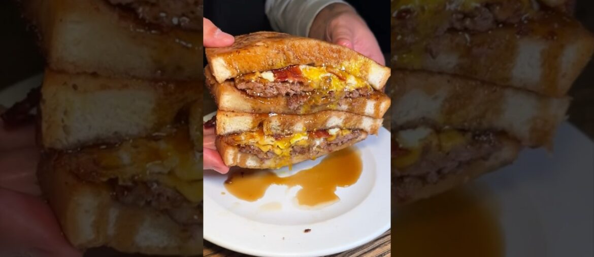 The FRENCH TOAST BURGER from Craftsman Row in Philadelphia, PA! Sweet & savory heaven. #DEVOURPOWER