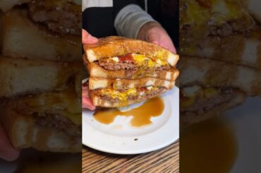 The FRENCH TOAST BURGER from Craftsman Row in Philadelphia, PA! Sweet & savory heaven. #DEVOURPOWER