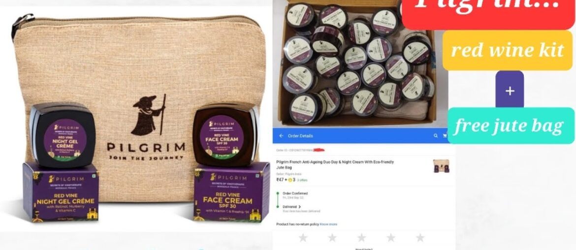 Pilgrim red wine face cream SPF 30 & red wine night gel creme| free jute bag | #unboxing | #bbdsale