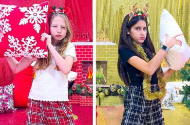 Nastya and a new Christmas Red VS Gold Challenge