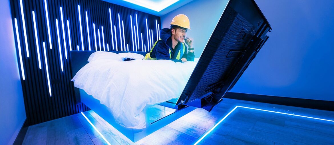 i built a floating bed with a HIDDEN TV i built a floating bed with a HIDDEN TV