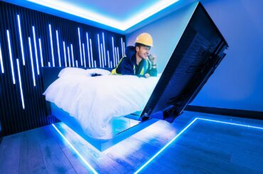 i built a floating bed with a HIDDEN TV