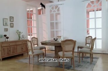 french Farmhouse dining table sets DT0826( solid oak wood round dining table and rattan dining chair