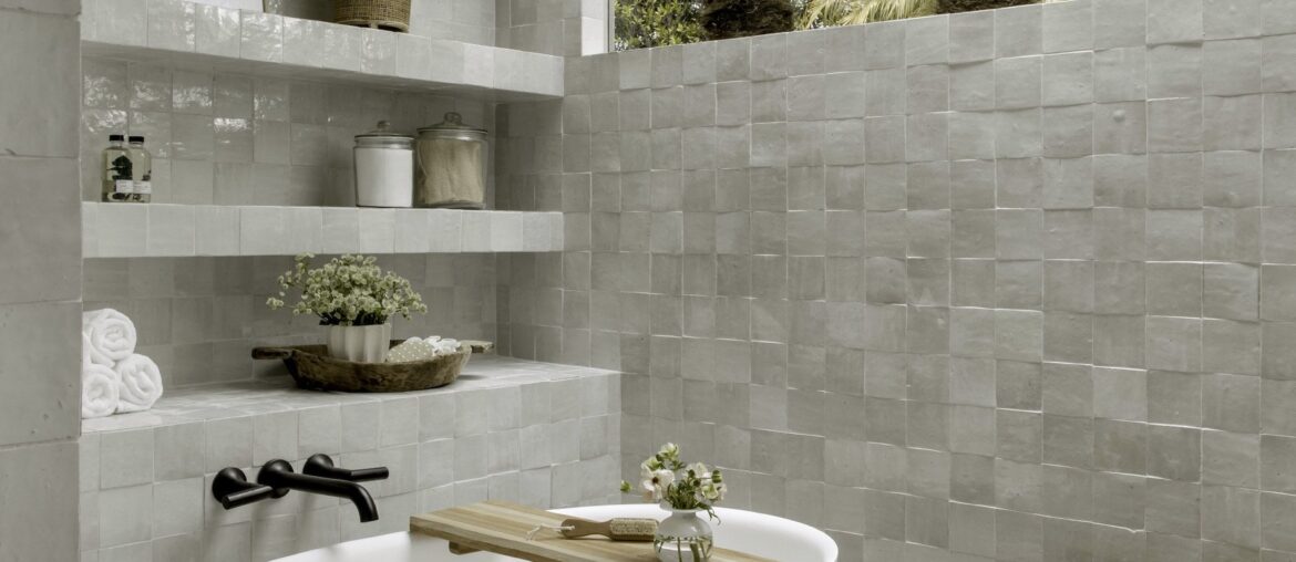 White zellige tile bathroom renovation with natural light in Santa Barbara, California [2000x3000]