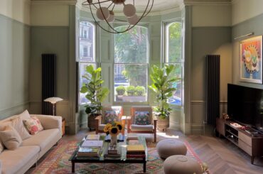 Bay window living room of a ground-floor conversion apartment in a Victorian house, Lexham Gardens, South Kensington, London, UK [3774x2516]