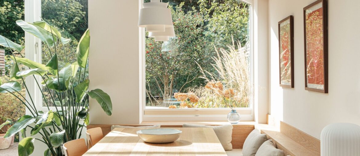 Kitchen and dining space extension with garden views added to a renovated Victorian terrace house in Barnes, South London, UK [1680x2520]