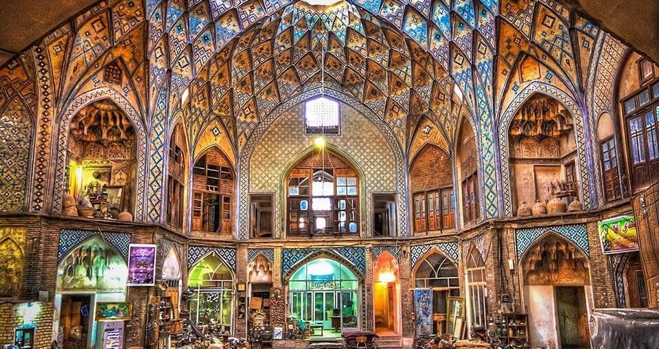 Aminoddole Plaza, one of several plazas in the grand Bazaar of Kashan, Iran, used to be an important place on the Silk Road. [960 x 590]