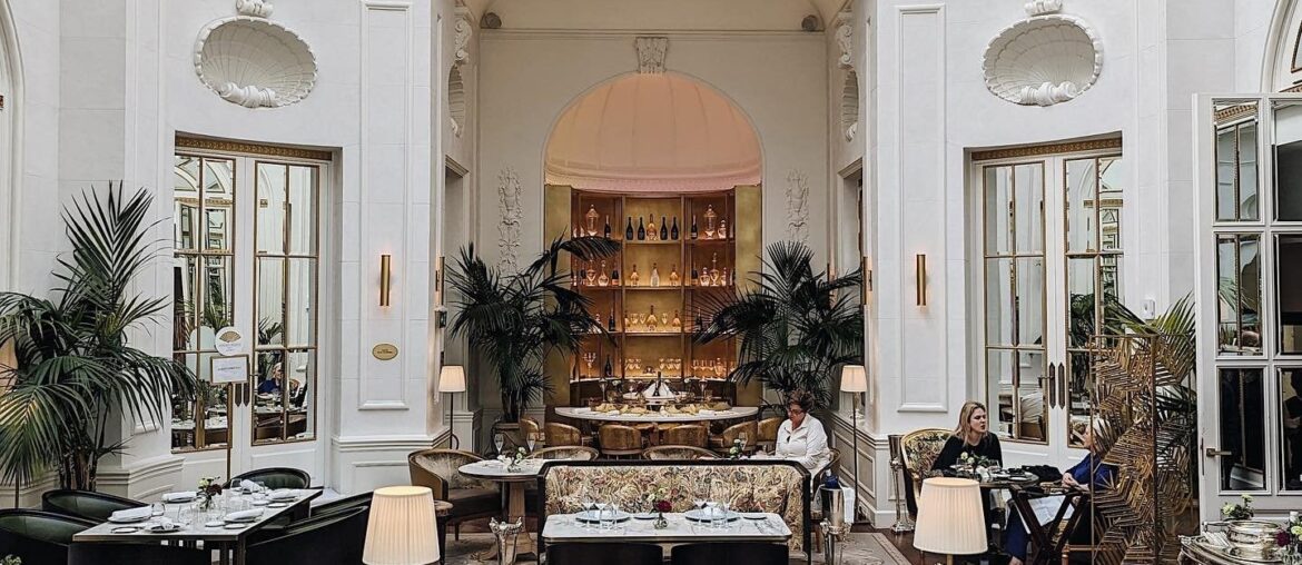 Palm Court in the 1910 Belle Époque-era Mandarin Oriental Ritz, a historic hotel in Retiro, Madrid, Spain [1440x1797]