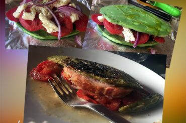 Vu que nous vivons au Mexique, ma foi, des ti plats d'ici pour vous dépayser 1 chouïa. Ce plat est du nopal farci, le nopal est de la famille des cactus et est super délicieux, en plus très sain. Saludos !!!