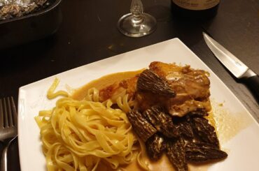 Chapon, sauce morilles au vin jaune