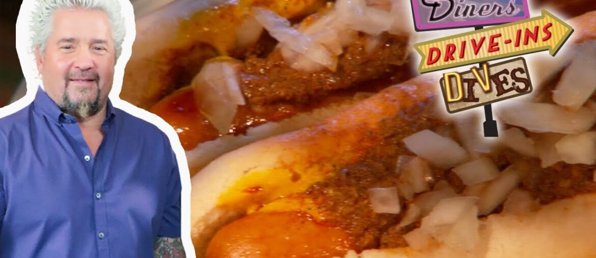 Guy Fieri Eats Hotdogs & "Crazy Meat Concoction" Sauce | Diners, Drive-Ins and Dives | Food Network