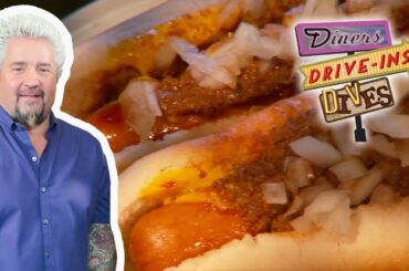 Guy Fieri Eats Hotdogs & "Crazy Meat Concoction" Sauce | Diners, Drive-Ins and Dives | Food Network
