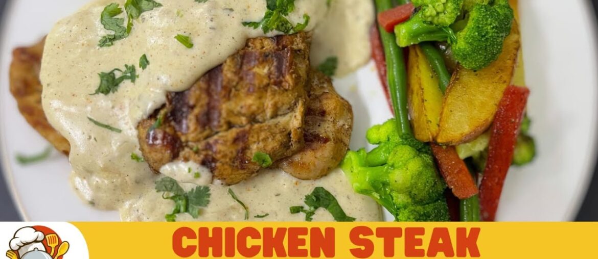 Chicken Steak with Creamy White Sauce Recipe By @KhanaKhazanabyUzma