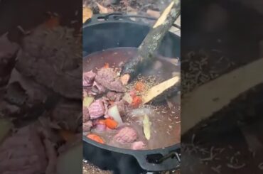 French Stew over a fire in Minnesota @GloriousOutdoors #cooking #outdoors #fireside #wine