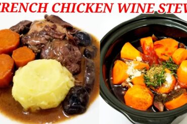 COQ AU VIN IN SLOW COOKER | FRENCH CHICKEN WINE STEW