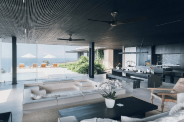 Dark themed open plan kitchen, living and dining in Villa V [1200 x 800] Lombok , Indonesia