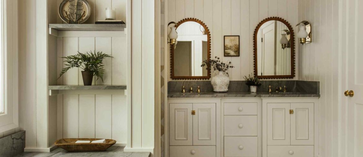 Double vanity and shiplap walls in a renovated bathroom, Athens, Georgia [2250x1500]