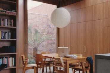 Renovated living space with a ceiling lined with timber beams, Northcote, Melbourne, Victoria, Australia [1600x2000]