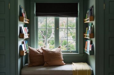 Reading nook in a refurbished children's bedroom, Pasadena, Los Angeles County, California [800x1200]