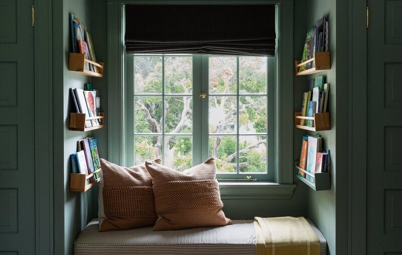 Reading nook in a refurbished children's bedroom, Pasadena, Los Angeles County, California [800x1200]