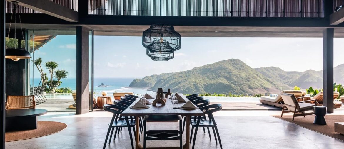 Open plan living to balcony with infinity pool in Villa Layang [1440 x 959] Lombok, Indonesia