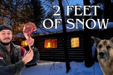 Winter Camping in my Remote Log Cabin - Gourmet Campfire Dinner