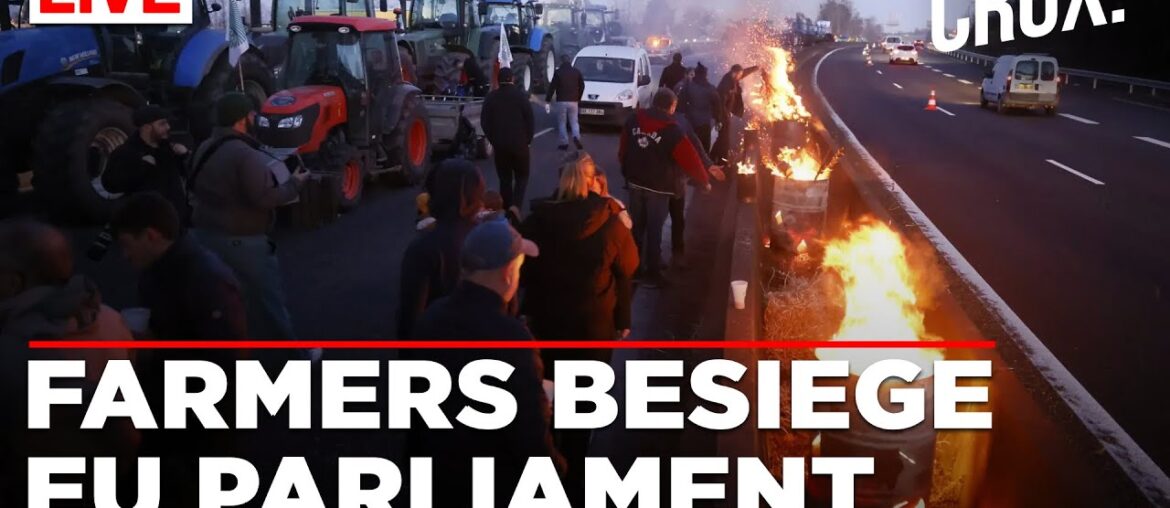 Dramatic Scenes At EU Parliament | Fire & Tractor Barricades As Belgian Farmers Scale Up Protests