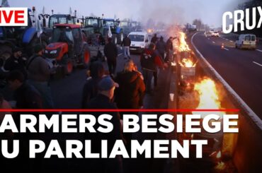 Dramatic Scenes At EU Parliament | Fire & Tractor Barricades As Belgian Farmers Scale Up Protests