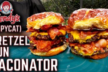 BETTER THAN WENDY'S? PRETZEL BUN BACONATOR (copycat) ON THE GRIDDLE   SEMI SMASH BURGER STYLE!