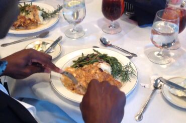 Continental dining style -- fork tines pointed down