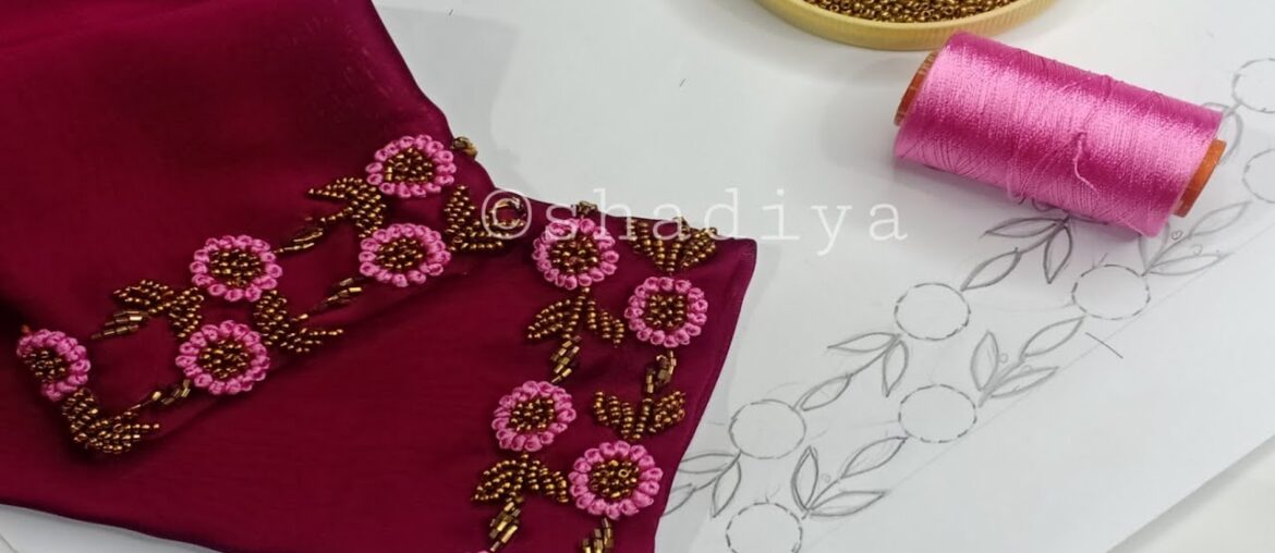 Very easy and beautiful hand embroidery french knot beadwork for sleeves|hand embroidery for sleeves