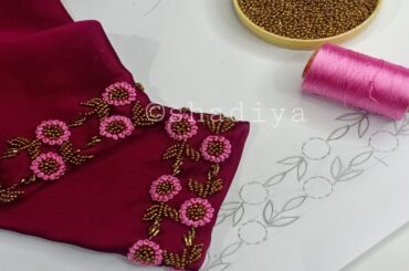 Very easy and beautiful hand embroidery french knot beadwork for sleeves|hand embroidery for sleeves