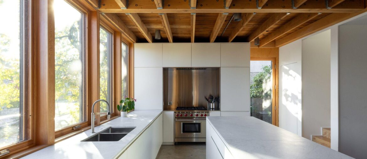 Exposed Wooden Beams In The Kitchen Of This Home In Vancouver, Canada [2364x1577]