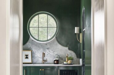 Green wet bar with a wine cellar in a new Chastain Park house, Atlanta, Georgia [1536x2048]