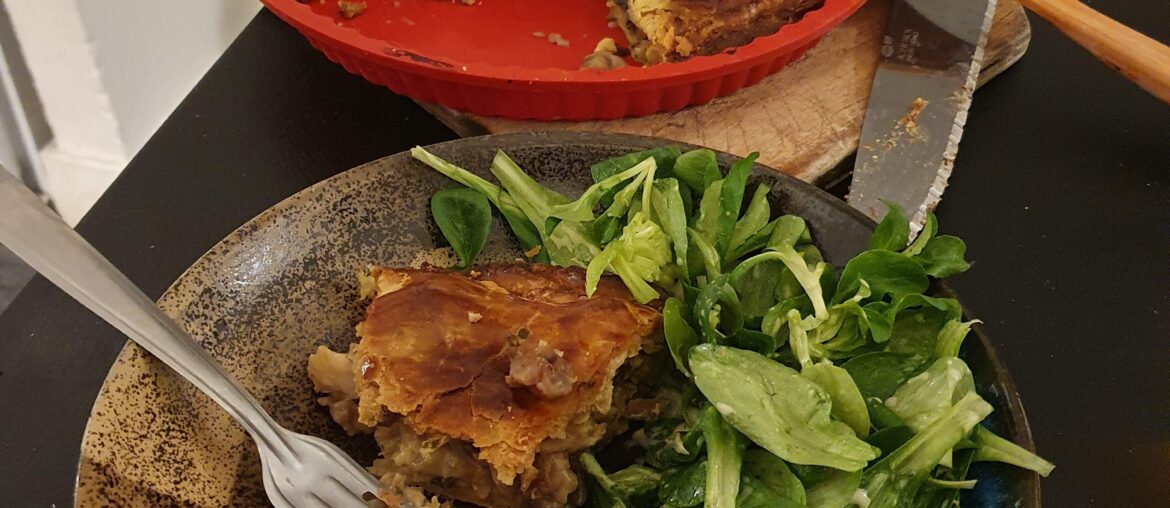 Tourte au poulet, champignon et marrons sans crème