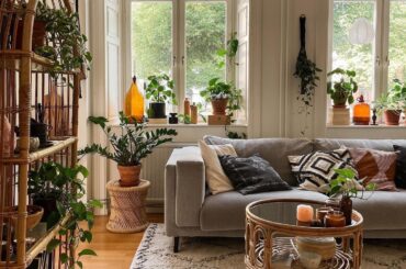 Apartment living room with houseplants, Söderhamn, Gävleborg County, Sweden [1440x1798]