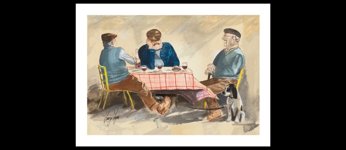 Three Female Socialites Sipping Champagne Vs. Three Men in a French Village Drinking Wine.