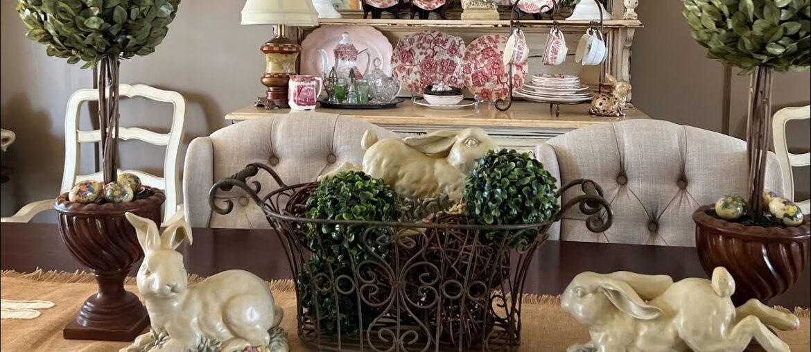 French Country Easter and Spring decor in the Entry & Dining Rooms